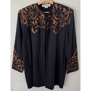 Vintage Primo Artwear Western Womens Jacket Black Applique Cut Out Statement L‎